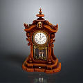Antique Wooden Mantel Clock With Carved Decorative Details Roman Numeral Face And Pendulum