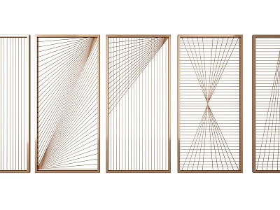 Modern Room Dividers With Geometric Line Patterns And Golden Frame Design 3d model