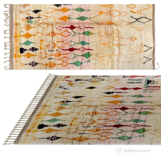 Vibrant Square Area Rugs With Colorful Geometric Designs And Fringes 3d model 