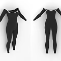 Stylish Slim Fit Black Long Sleeve Bodysuit With White Trim Details