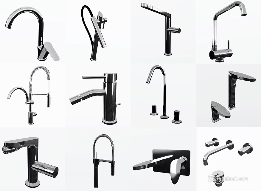 Assorted Modern Faucet Designs Featuring Various Styles For Kitchen And Bathroom 3d model 