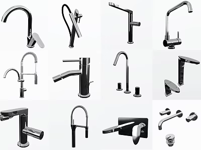 Assorted Modern Faucet Designs Featuring Various Styles For Kitchen And Bathroom 3d model