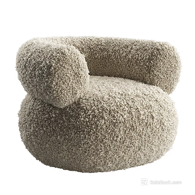 Plush Beige Single Sofa With Round Shape And Cozy Armrest Design 3d model 