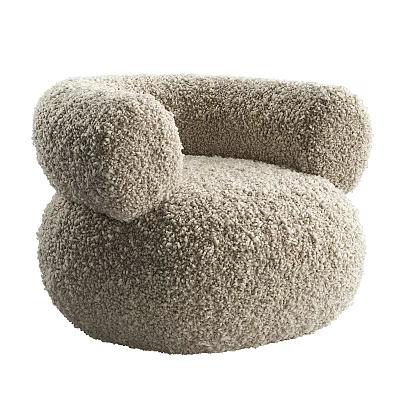 Plush Beige Single Sofa With Round Shape And Cozy Armrest Design 3d model