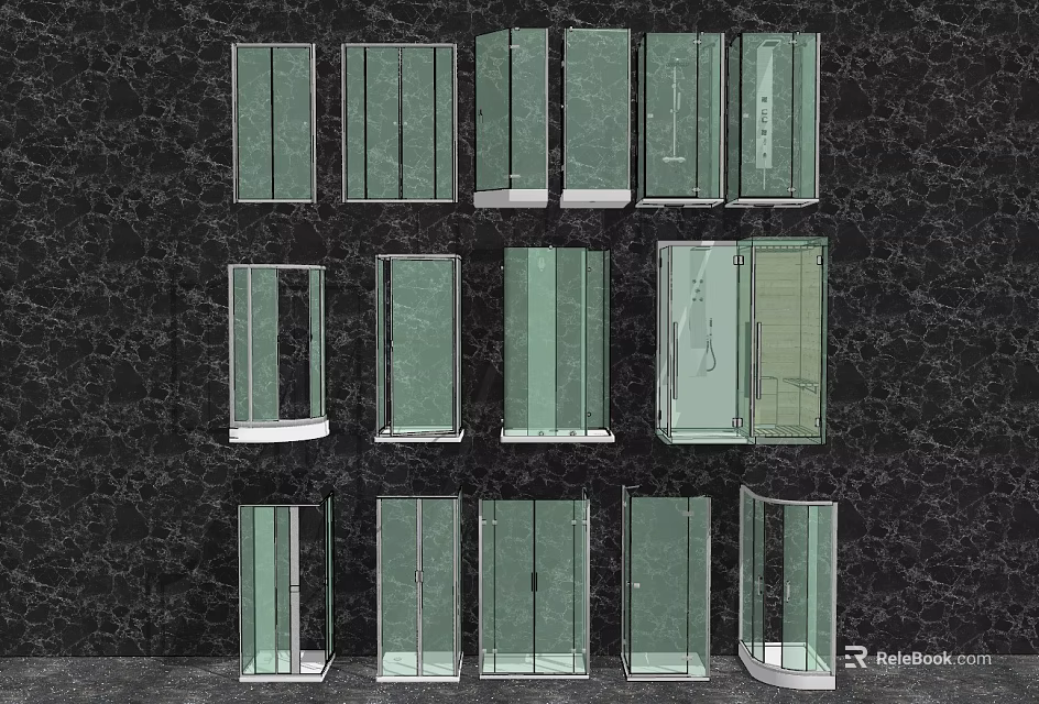 Shower Sauna Glass Enclosures with Various Designs Modern Shapes and Sleek Texture 3d model 
