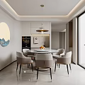 Elegant Modern Dining Room Interior With Round Table Chairs And Pendant Light White Cabinets