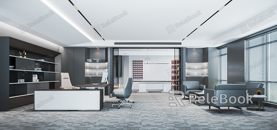 modern office chairman office manager office president office desk chair desk sofa coffee table bookcase model