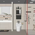 Modern Bathroom Interior Design With Vanity Mirror Toilet Shower And Storage Cabinets