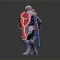 Armored Warrior Character Standing With Blue Sword And Red Shield