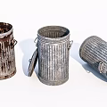 Old Metal Public Facility Trash Cans With Rusty Surfaces And Open Lids 3d model
