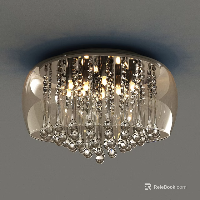Modern Elegant Flush Mount Crystal Ceiling Light With Hanging Crystal Beads And Warm Illumination 3d model