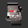 Futuristic Armored Mechanical Device With Red White Structure And Multiple Barrels
