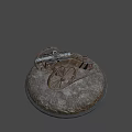 Antique Cannon Weapon With Wooden Wheels On Stone Platform 3d model