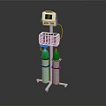 Medical Equipment Stand With Display Screen Basket And Green Gas Cylinders