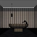 New Chinese Front Desk Reception Hall Gradient Glass Background Wall 3d model