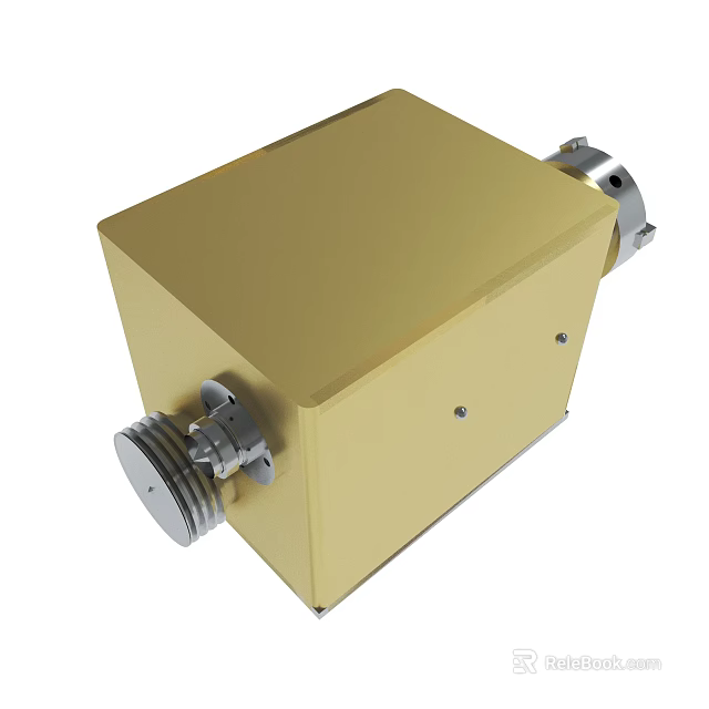 Yellow Industrial Device With Square Casing And Metal Connector Components 3d model