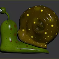 Cute Cartoon Snail With Green Body Brown Shell Yellow Spots And Big Eyes