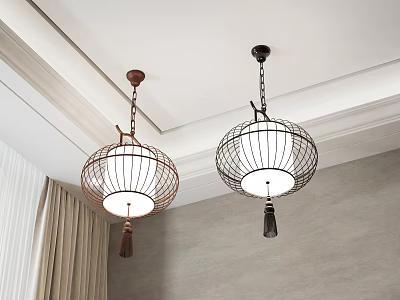 Cage Design Pendant Lights With Metal Frames And Tassels For Indoor Ceiling Interior Decor 3d model