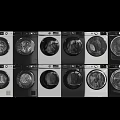 Various Front Load Washing Machines In Multiple Colors Arranged In Display Rows 3d model