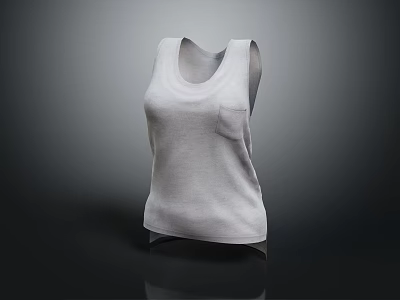 White Sleeveless Vest With Pocket Simple Design Casual Daily Wear 3d model