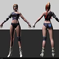 Woman 3D Model Front Back View With Short Outfit Arm Guards Knee Pads White Shoes