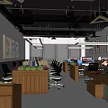 Modern Public Office Space Interior With Ergonomic Chairs Desks Computers Wall Art And Ceiling Lights