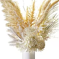 White Vases With White Flowers Green Leaves And Pampas Grass Natural Arrangement