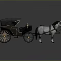 Vintage Horse Drawn Carriage with White and Brown Horses Black Top Classic Wheels