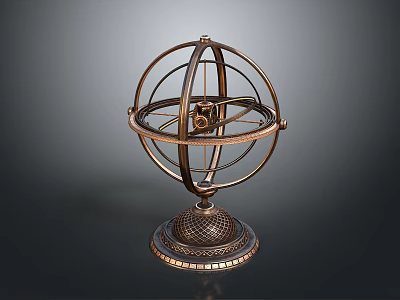 Vintage Bronze Globe Decorative Ornament With Metallic Frame And Decorative Base 3d model