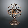 Vintage Bronze Globe Decorative Ornament With Metallic Frame And Decorative Base