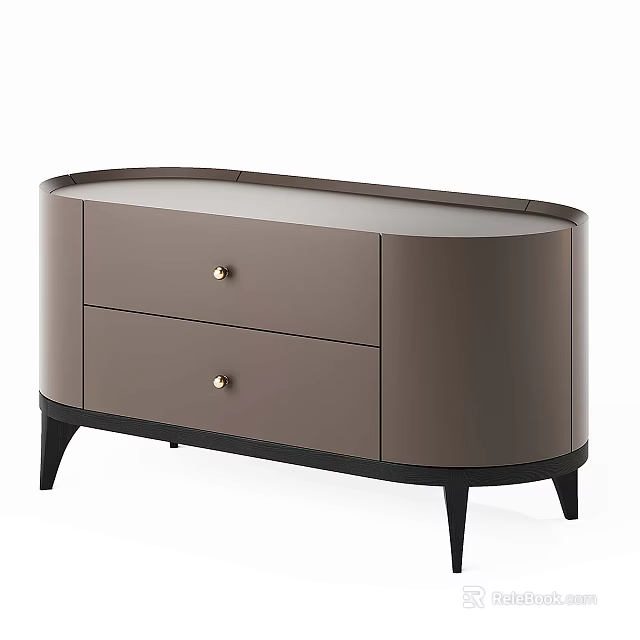 Elegant Modern Entryway Console Table With Taupe Finish Two Drawers Gold Round Knobs And Black Legs 3d model