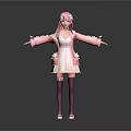 Anime Girl With Pink Hair In Pink Coat White Dress Purple Stockings And Pink Shoes