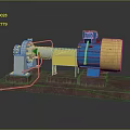 Industrial Mechanical Equipment With Gray Yellow Blue Components And Green Pipes On Brown Base