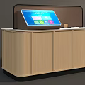 Modern Commercial Service Counter With Touchscreen Display Wooden Finish And Coffee Cup