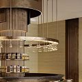 Luxury Sales Office Interior With Circular Bar Counter Hanging Chandelier And Stylish Bar Stools