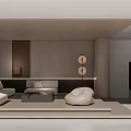 Minimalist Living Room With White Sofa Round Bean Bag Chair And Coffee Table