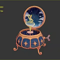 Decorative Commercial Music Box Device with Golden Frame Blue Base Star Patterns and Ballerina Figure