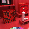 Traditional Chinese Style Red Commercial Display Cabinets With Decorative Elements For Retail Product Showcase