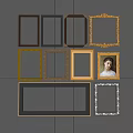 Assorted Photo Frames Featuring Gold Black Carved Designs And A Portrait 3d model