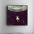 Starry Night Canvas Art With Person Standing Under Large Moon And Nebula