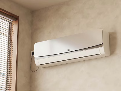 Modern Wall Mounted Air Conditioner In Interior With Window And Blinds 3d model