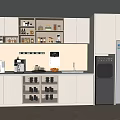 Modern Pantry Interior With White Cabinets Stainless Steel Fridge Coffee Machine And Water Dispenser