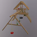 Wooden Kids Outdoor Playground Equipment with Swings Slide Climbing Ladder and Roofed Structure