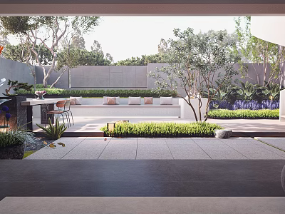 Minimalist Dry Landscape Garden With Raked Gravel Stones And Serene Plants 3d model