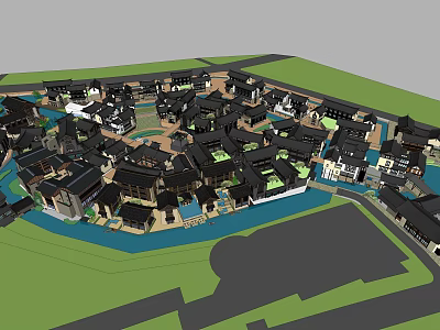Scenic Traditional Commercial Street With Waterfront Architecture And Green Plazas 3d model