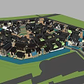 Scenic Traditional Commercial Street With Waterfront Architecture And Green Plazas