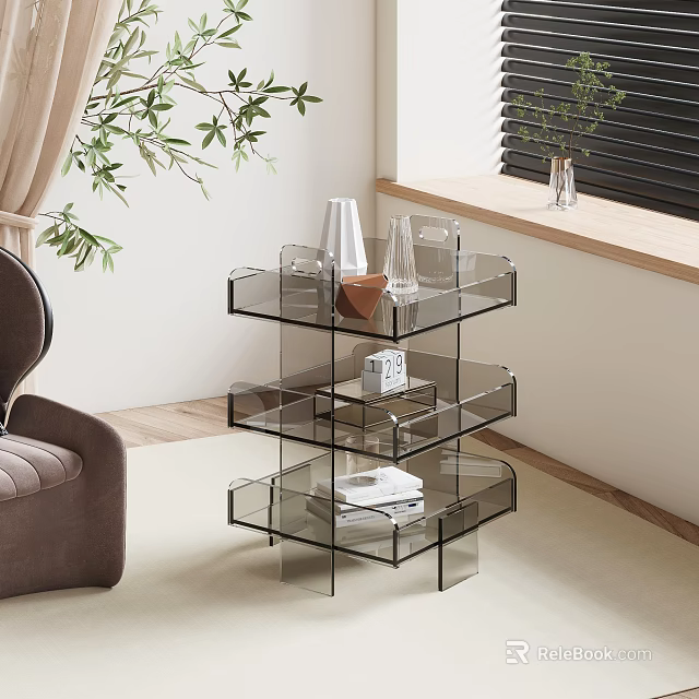 Modern Transparent Multi Tier Acrylic Side Table For Living Room Decor 3d model 