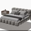Modern Double Bed With Tufted Headboard Soft Upholstery And Bedside Tables