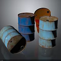 Rusty Metal Drums in Blue Red with Upright Tilted Rusted Surfaces 3d model
