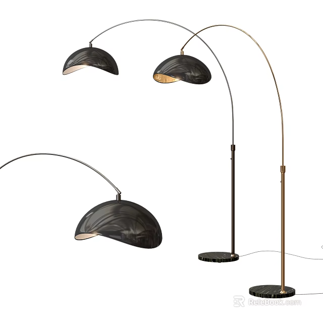 Stylish Modern Arched Floor Lamps Featuring Black Shades And Metal Bases 3d model 
